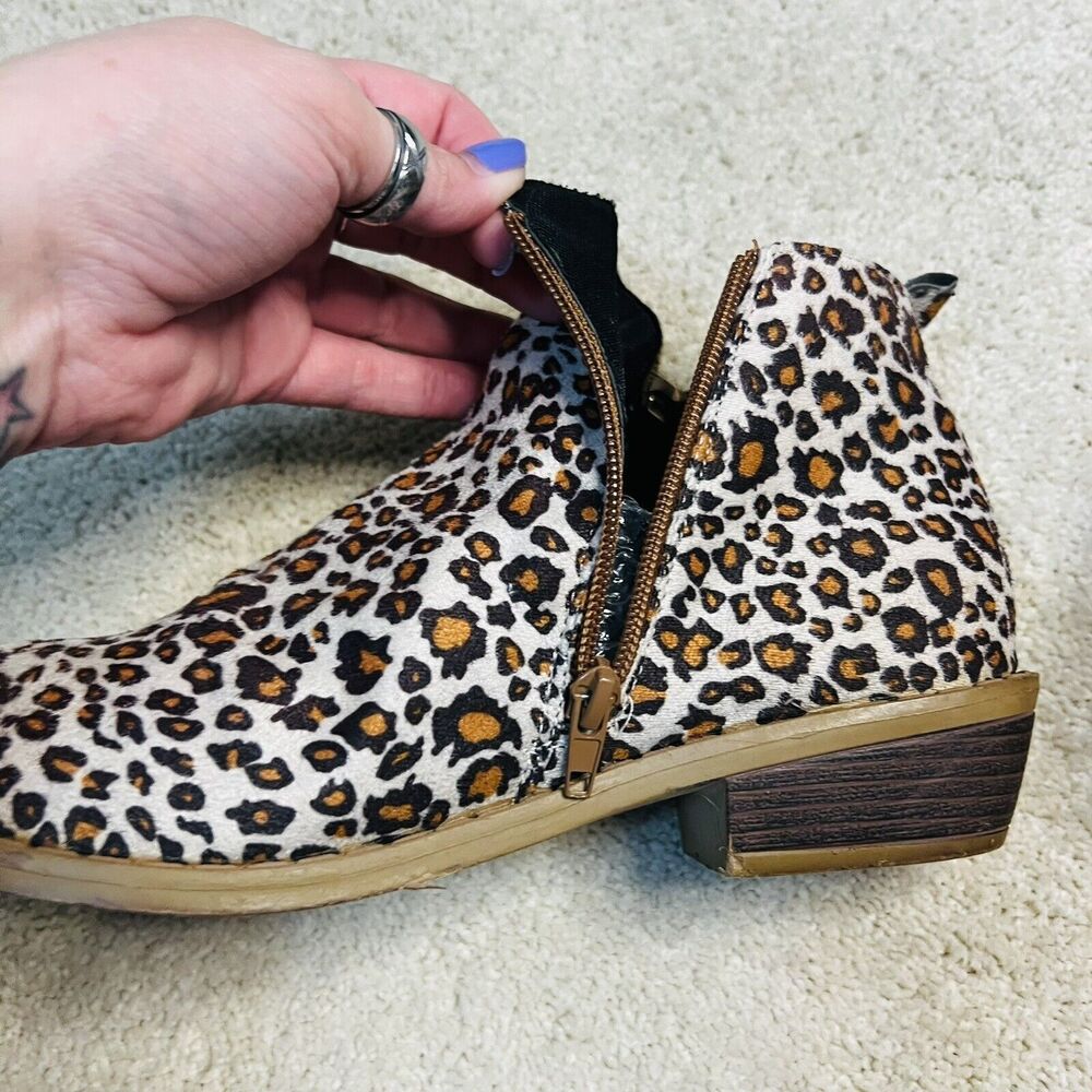Women's Leopard Chunky Heels Ankle Boots Booties Round Toe Retro Party Shoe 7.5 - Picture 8 of 14